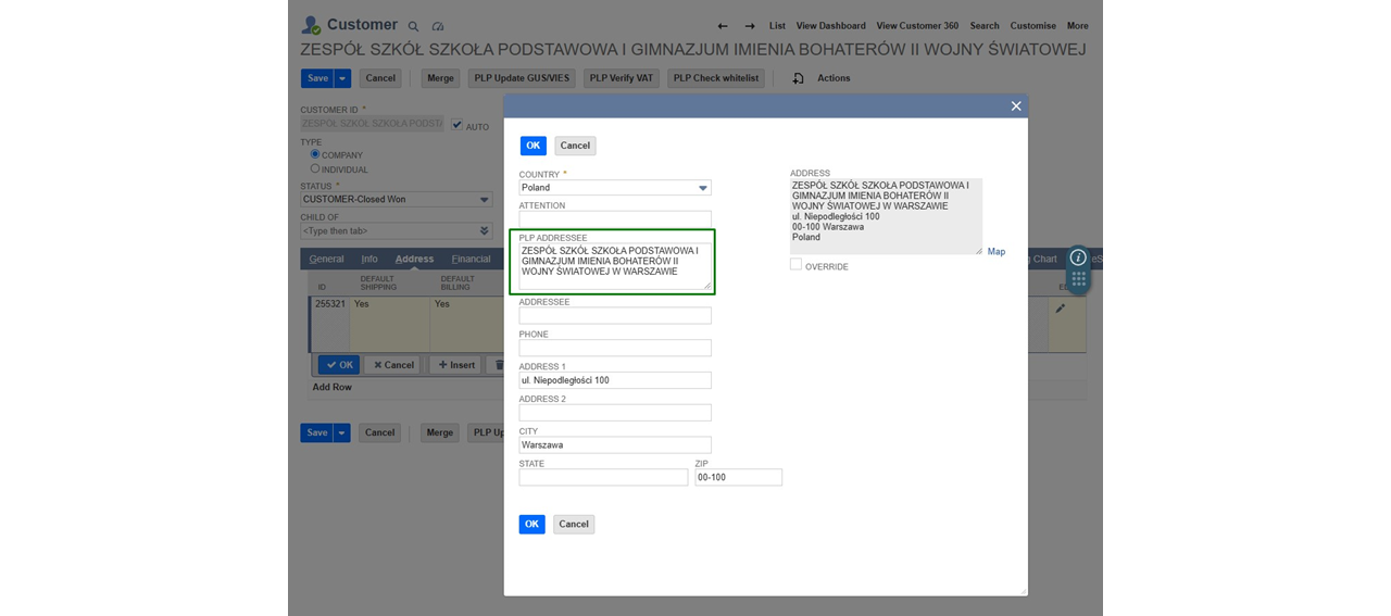 PLP Addressee oracle netsuite