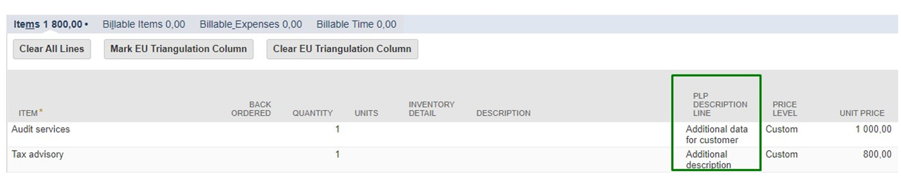 PLP Oracle netsuite description line