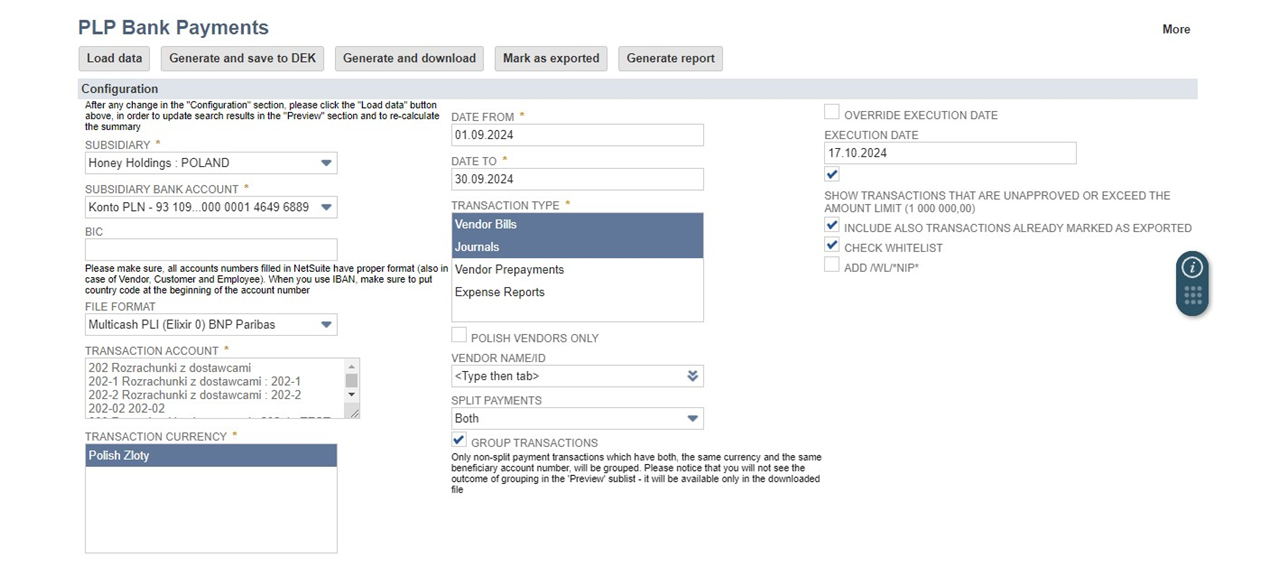 PLP bank payments oracle netsuite