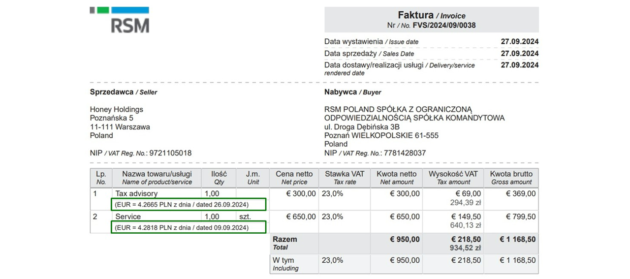 Prezentacja kursow walut na wydrukach PLP Oracle NetSuite