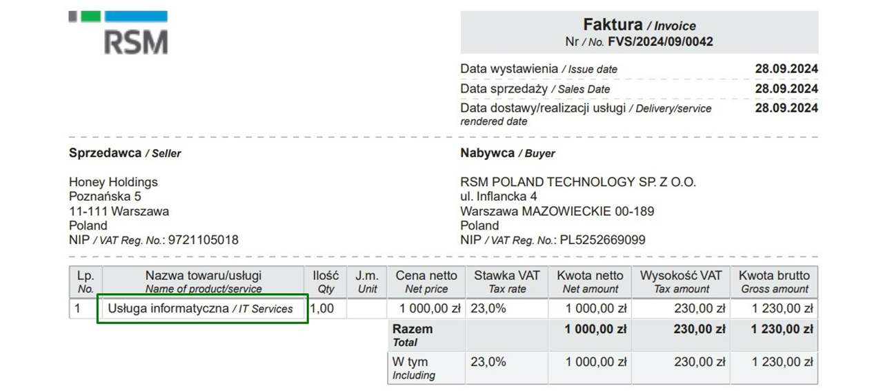 Obsluga tlumaczen nazw towarow i uslug w wydrukach Polskiego Pakietu Lokalizacyjnego Oracle NetSuite