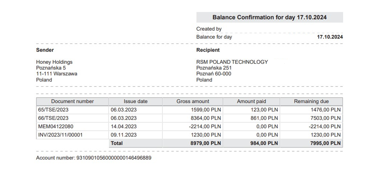 raport balance confirmation oracle netsuite plp