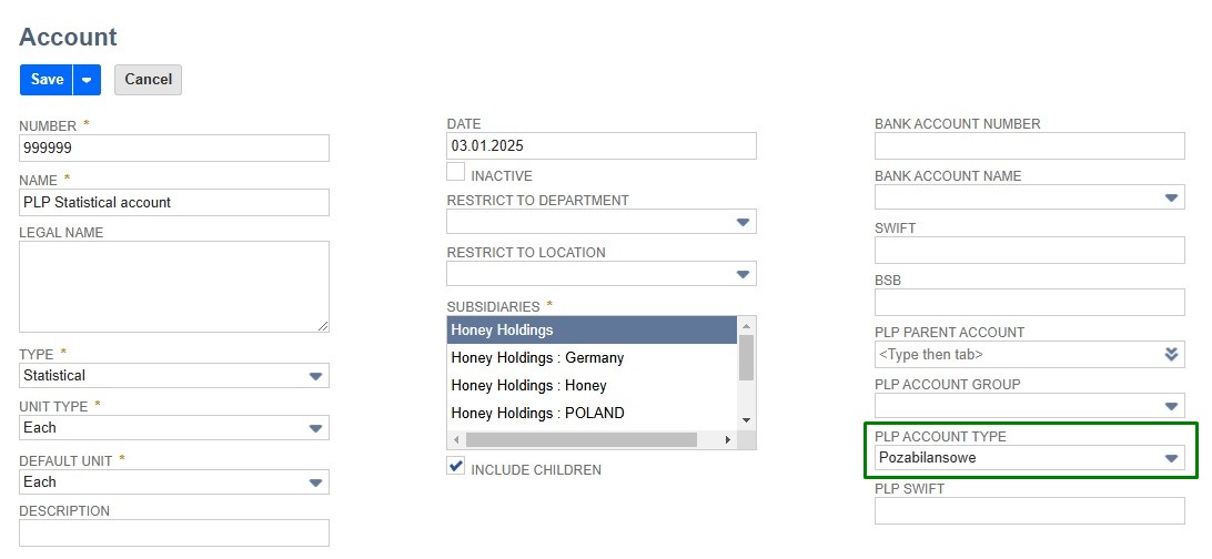 Nowy typ konta w raporcie JPK KR PD Oracle Netsuite