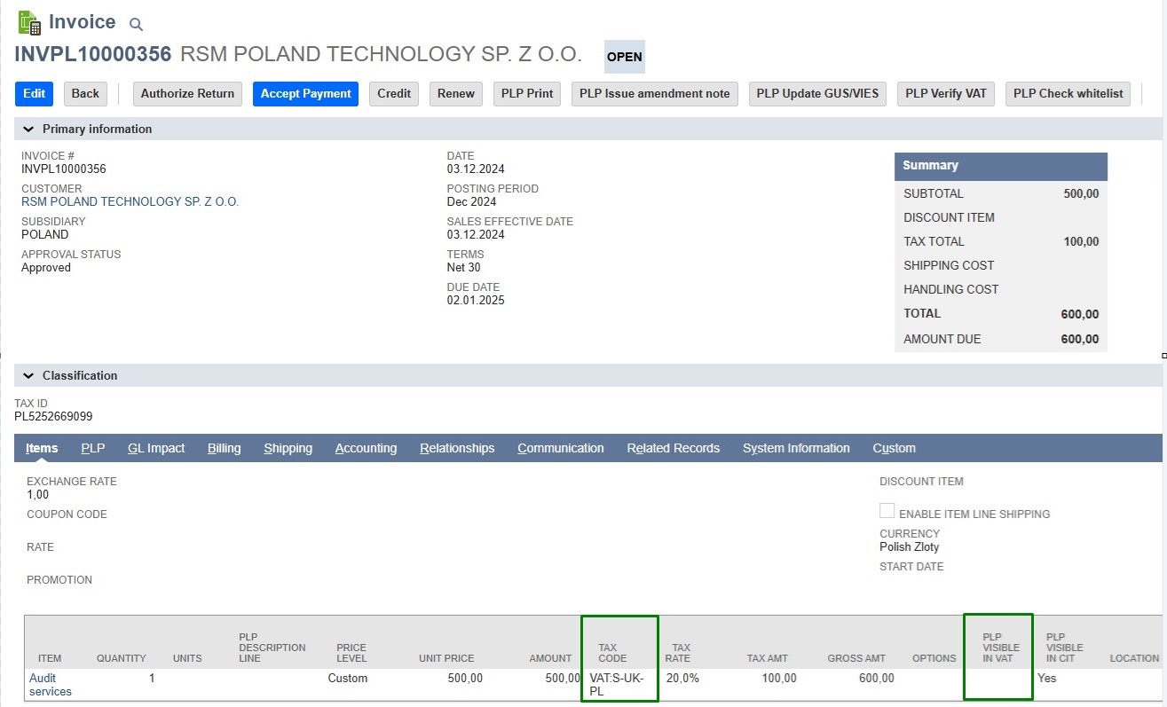 PLP Visible in VAT 