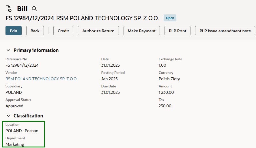 Obsługa klasyfikatorów dla płatności generowanych z modułu bankowego