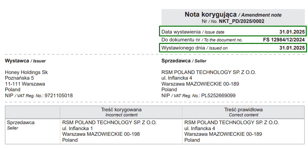 Ujednolicenie formatów dat na wydrukach not korygujących oraz potwierdzenia salda 